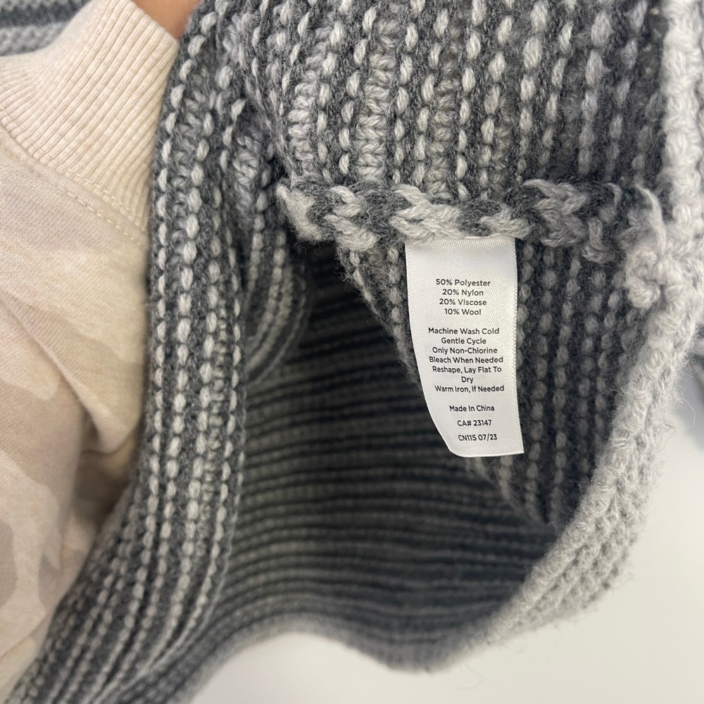 Haven Well Within Ottoman Stitch Striped Mock Neck Sweater Grey Wool Blend Large - Picture 5 of 8